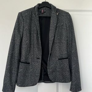 Navy and grey blazer with elbow patches
